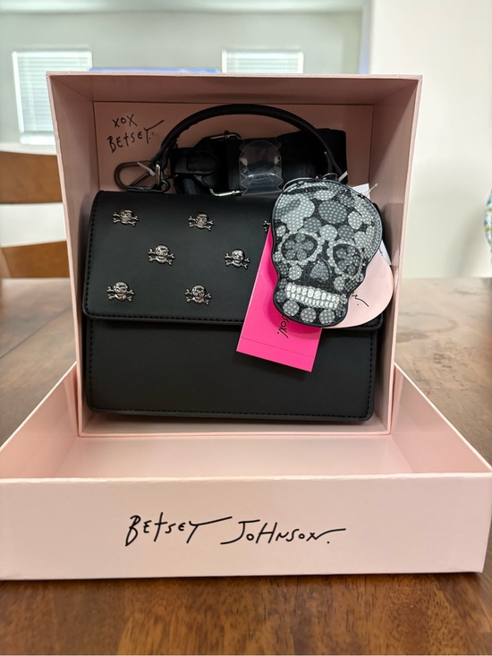Betsey Johnson Handbags - Betsey Johnson Black Satchel with Skull Charm Accents